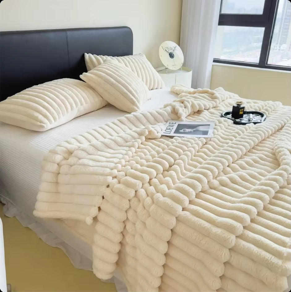 Versatile Thickened Solid Color Wide Striped Blanket – Perfect for Pets, Bedding, and Naps!