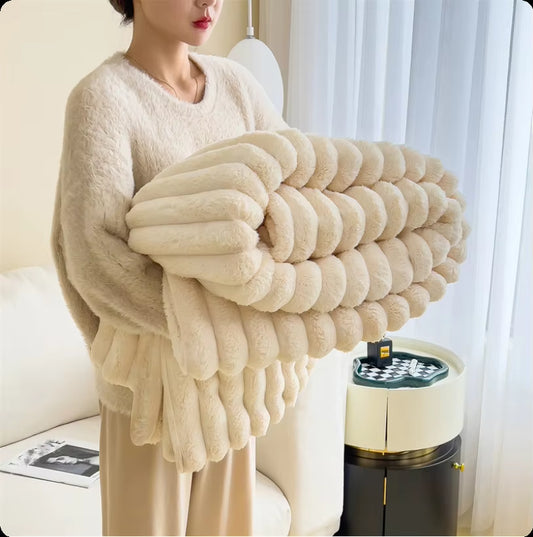 Versatile Thickened Solid Color Wide Striped Blanket – Perfect for Pets, Bedding, and Naps!