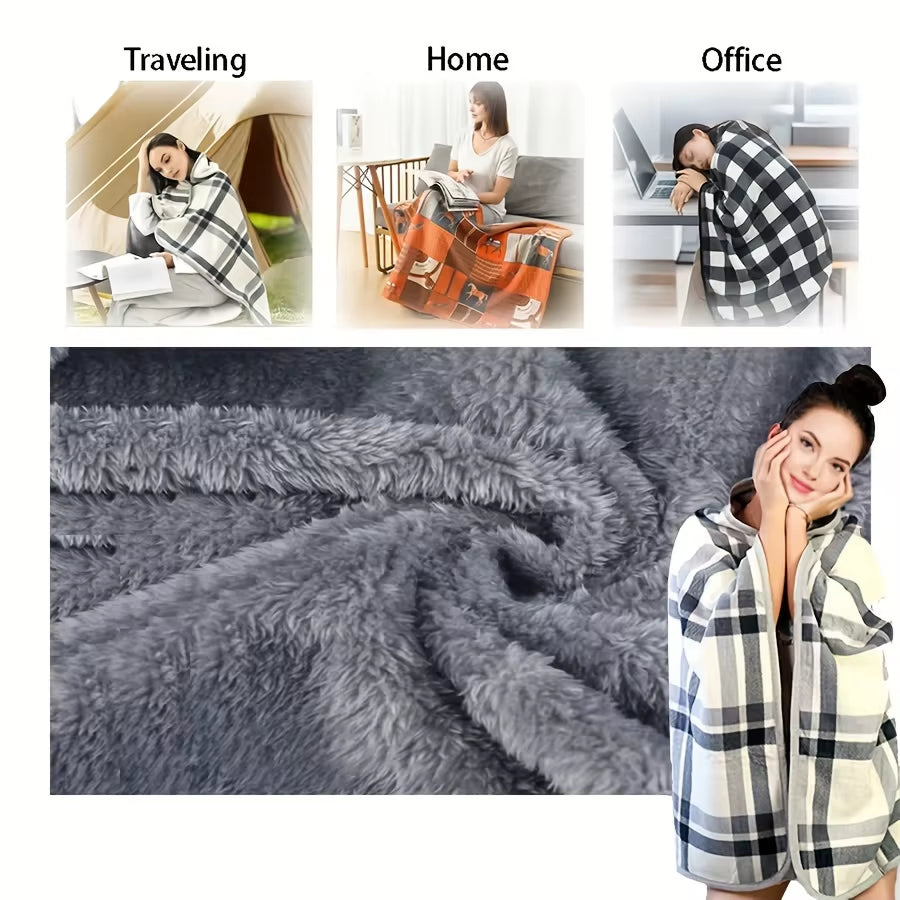 Cozy Wearable Flannel Shawl Blanket - Perfect for Home and Office Relaxation