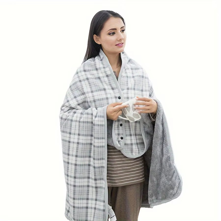 Cozy Wearable Flannel Shawl Blanket - Perfect for Home and Office Relaxation